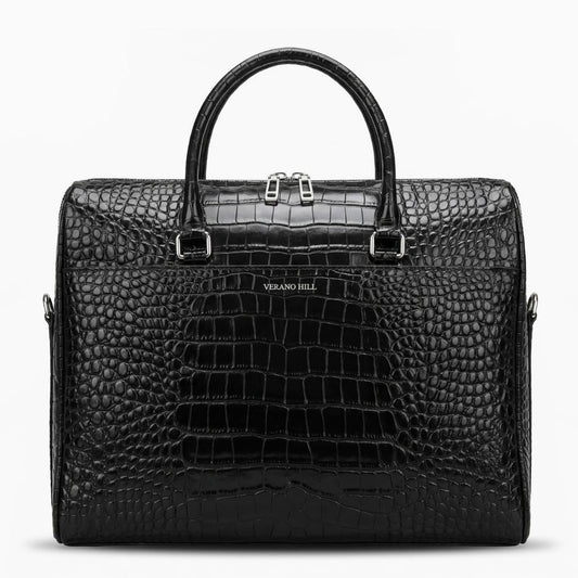 Croc-Embossed Leather Briefcase
