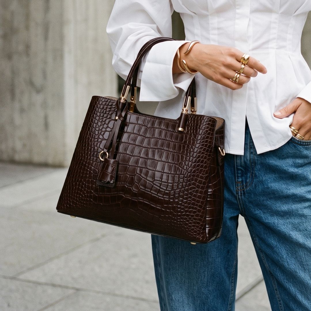 Farah Croc-Embossed Crossbody